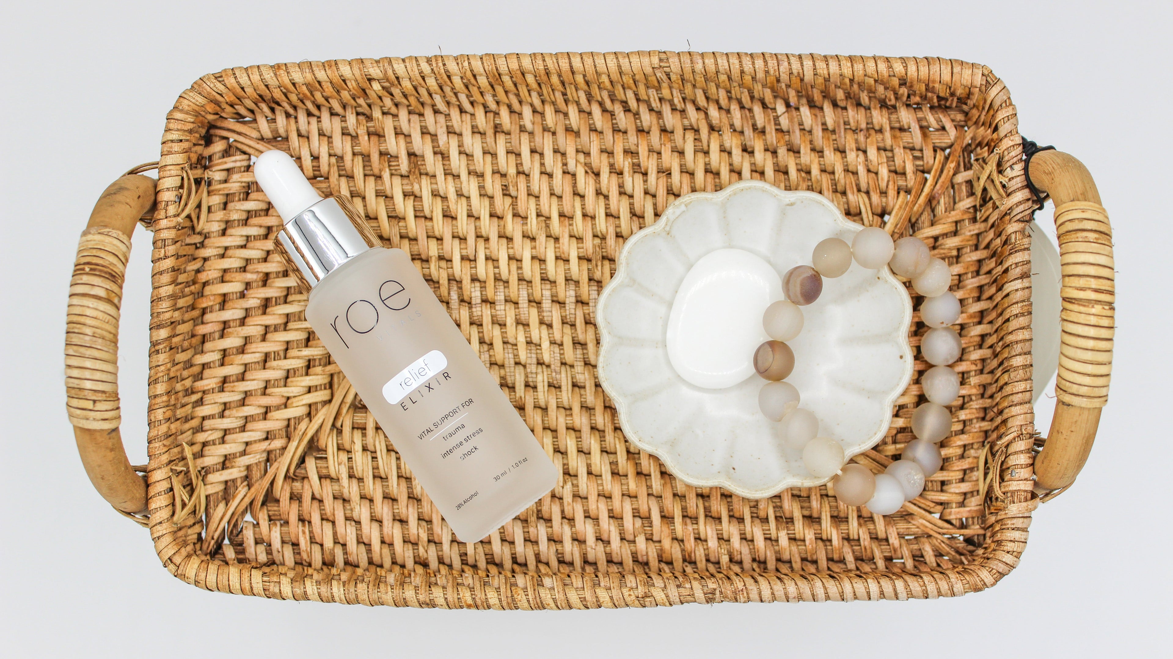 Roe Vitals elixir in wicker basket